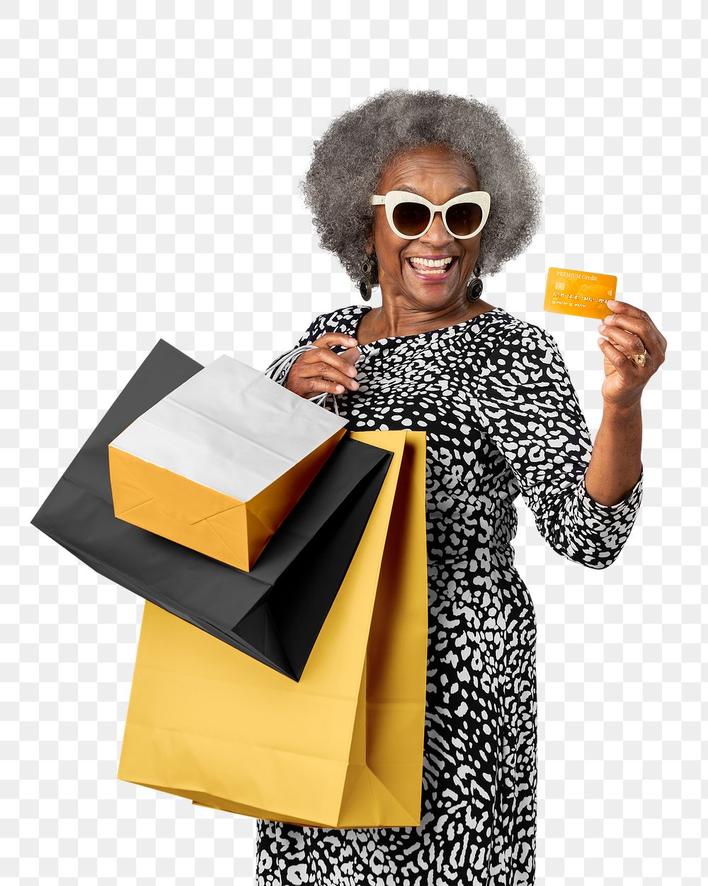 Png happy senior woman on shopping spree