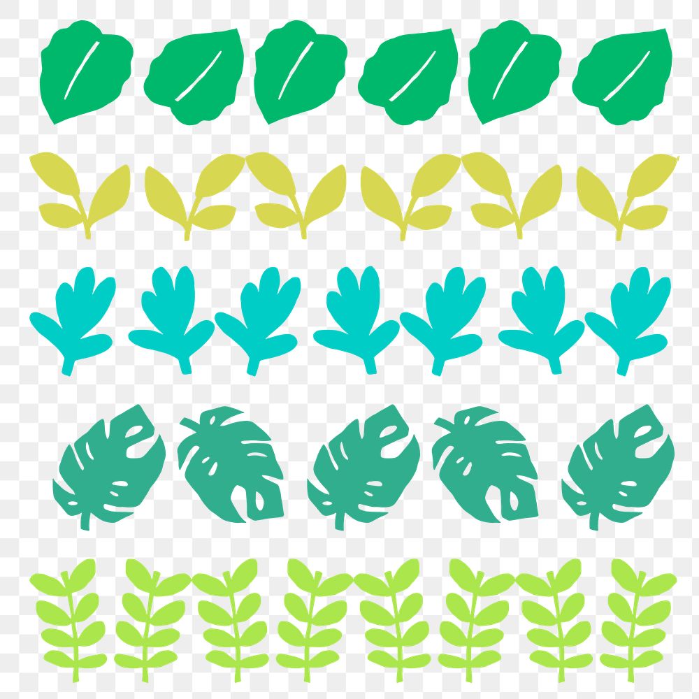 Leaf png brush stroke hand drawn nature pattern set