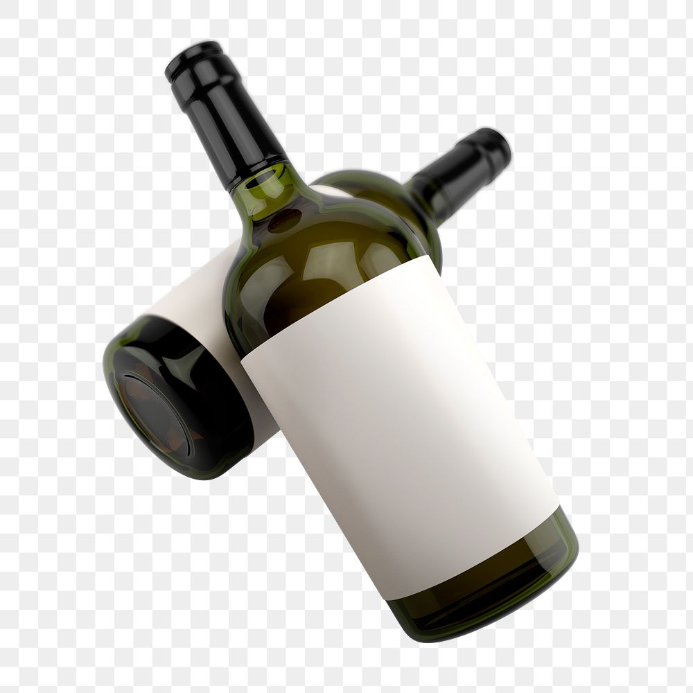 Blank label png wine bottle, isolated object on transparent background