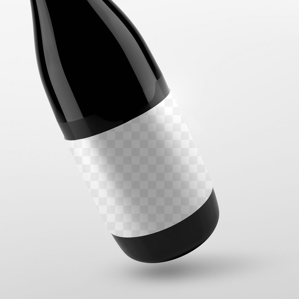 Red wine bottle png mockup, blank label