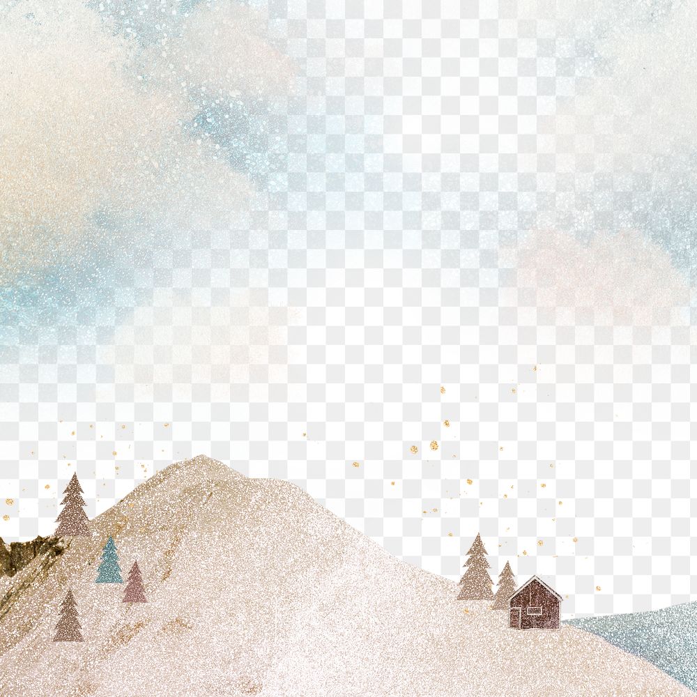 Winter mountain png transparent background, watercolor & glitter design