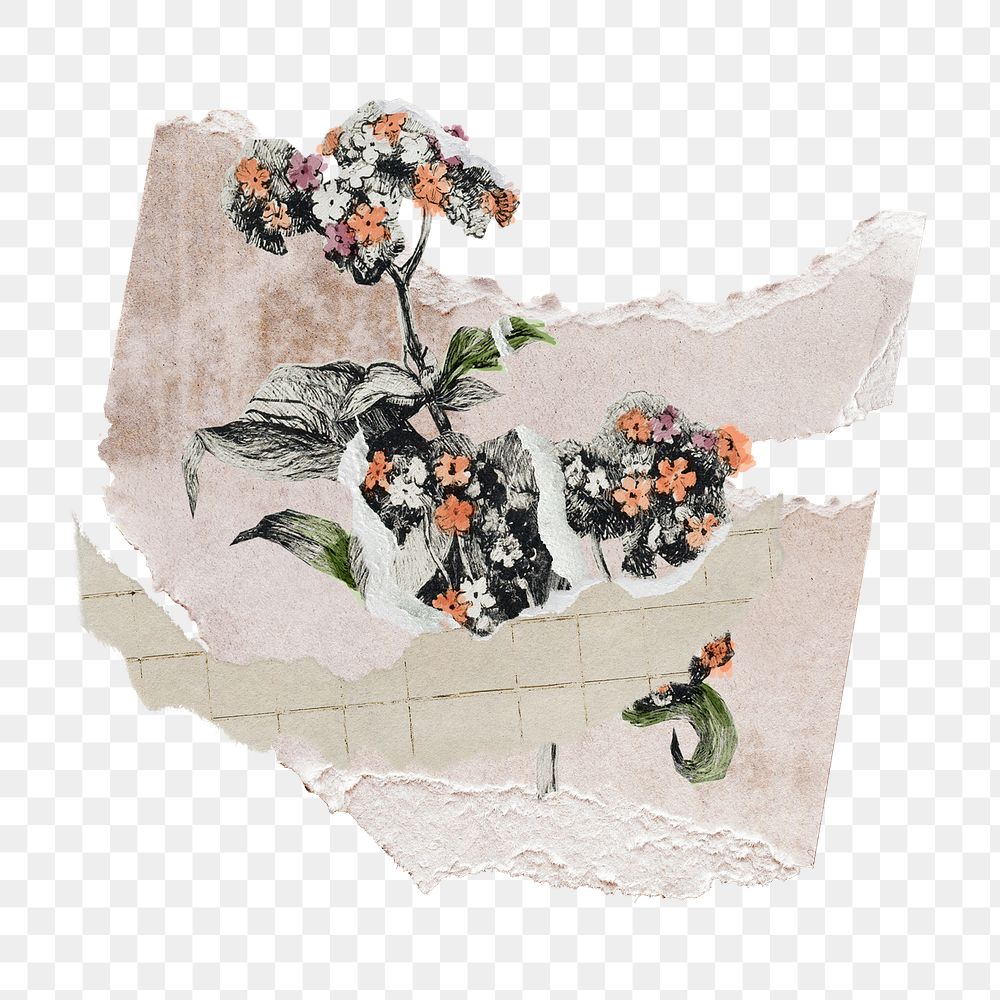 Vintage flower png paper craft element, scrapbook art on transparent background