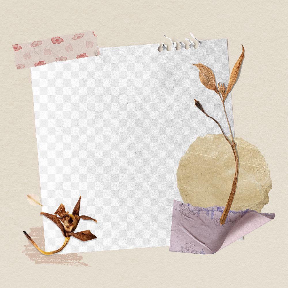 Autumn collage png mockup, ripped paper with maple leaf