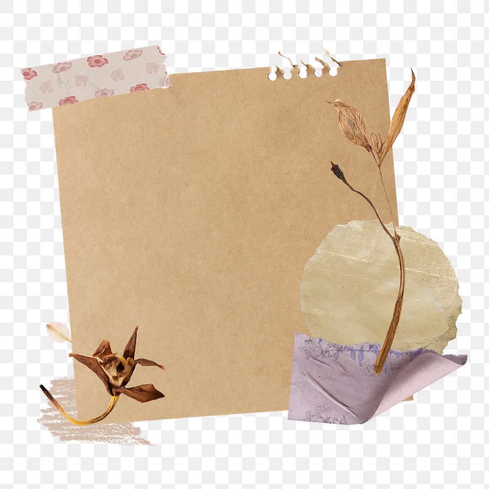Autumn flower png journal sticker, aesthetic paper collage on transparent background