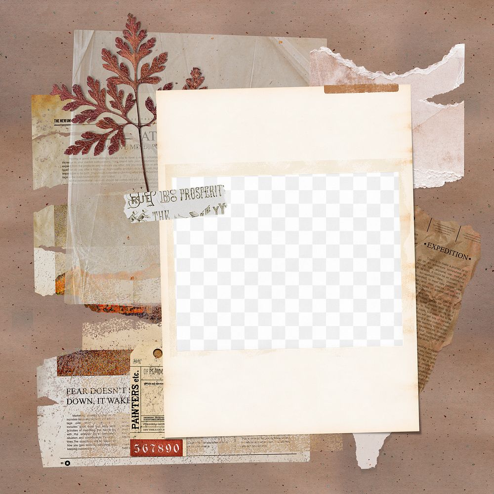 Instant film frame png mockup, Autumn paper collage art