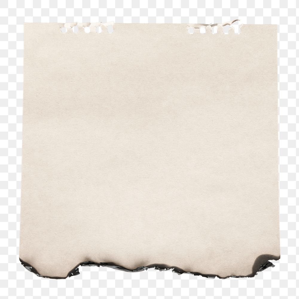 Ripped note png paper, beige blank design space on transparent background