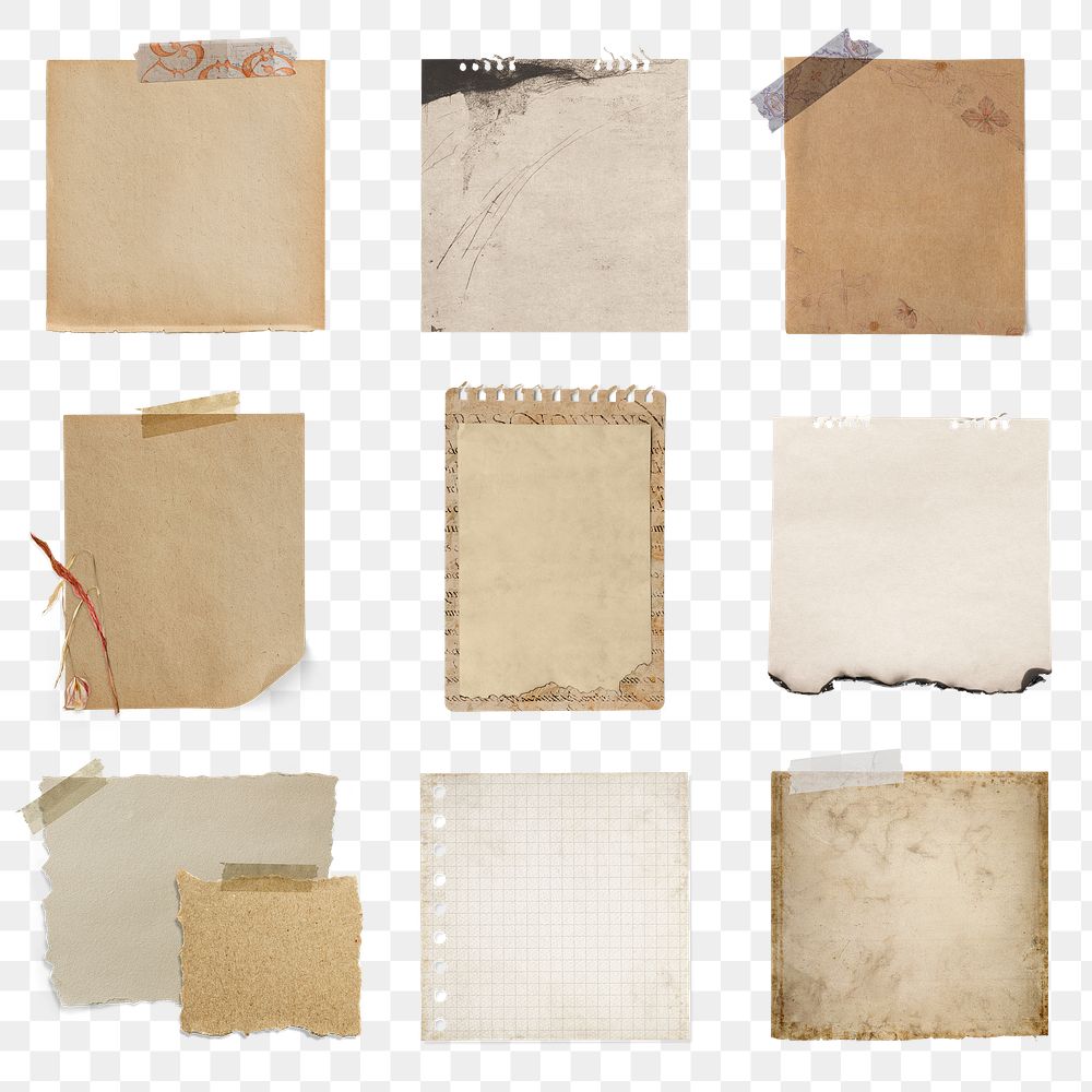 Vintage note paper png collage, wall decoration with blank space set on transparent background