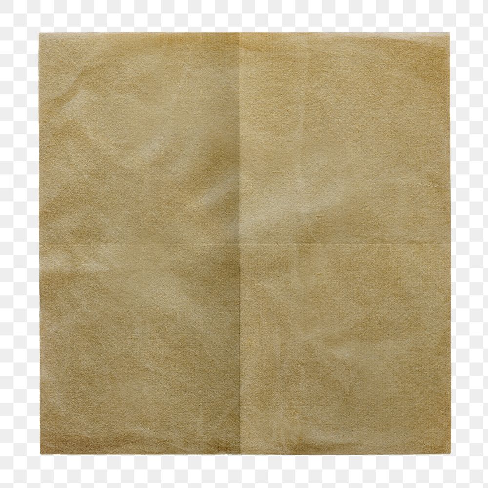 Folded brown png paper, poster on the wall with blank space on transparent background