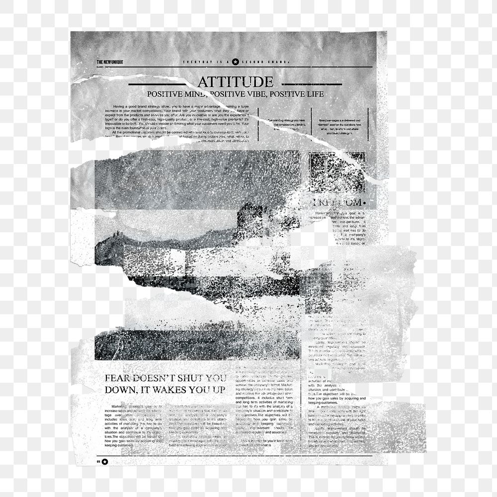 Vintage newspaper png, glued to a wall on transparent background