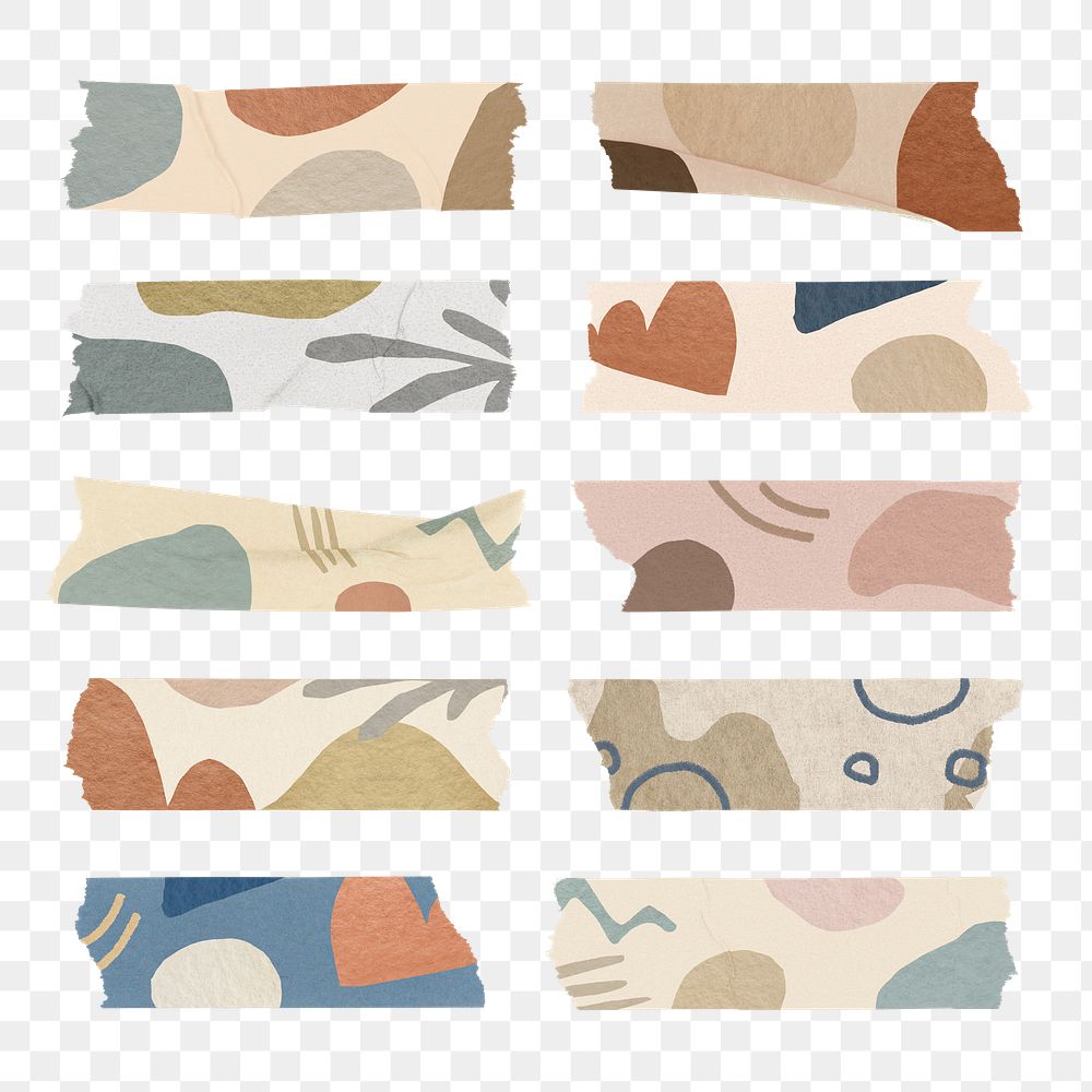 Abstract memphis png washi tape sticker, aesthetic earth tone set on transparent background