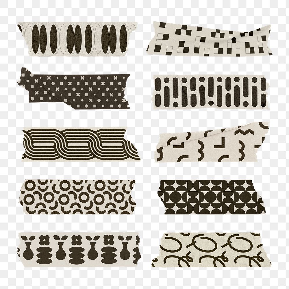 Retro pattern png washi tape collage element, abstract stationery set on transparent background