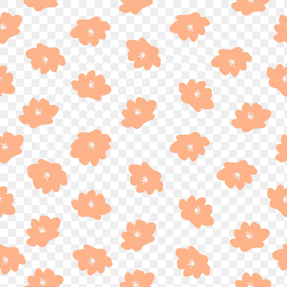 Orange flower png pattern, transparent background, cute aesthetic design