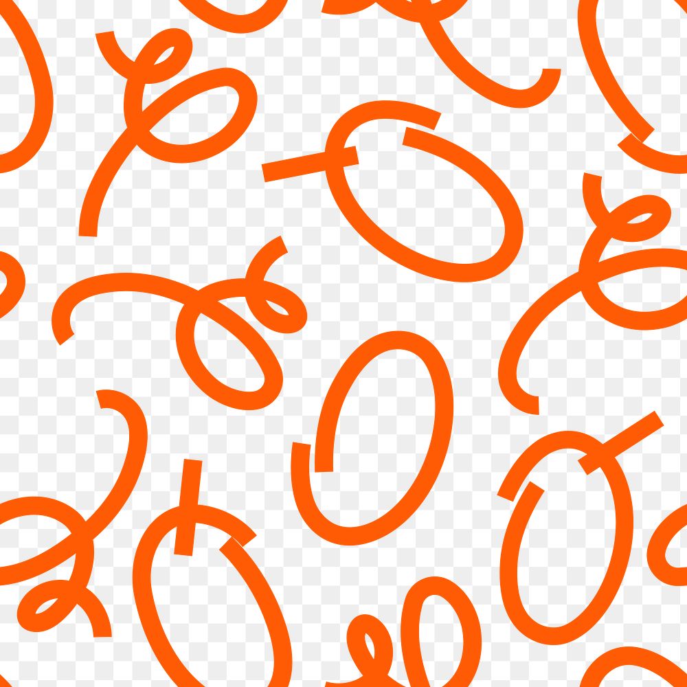 Cute doodle png pattern, transparent background, abstract orange design