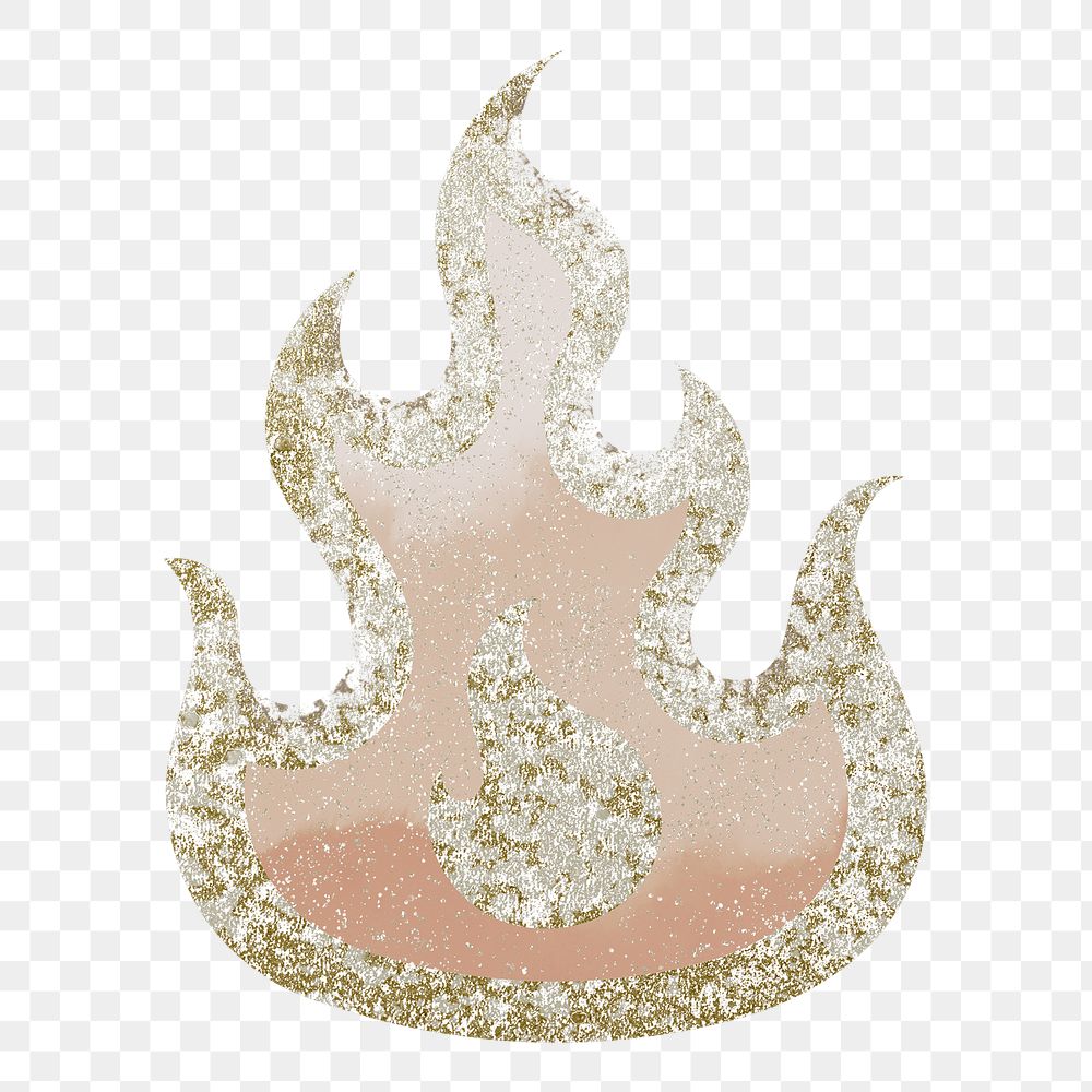 Glitter flame png clipart, gold aesthetic feminine on transparent background