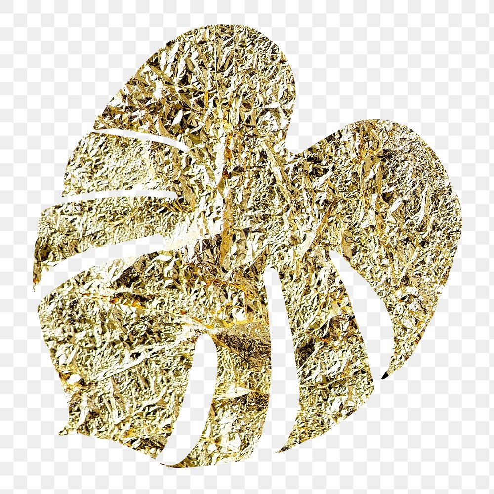 Golden leaf png collage element, glittery botanical aesthetic