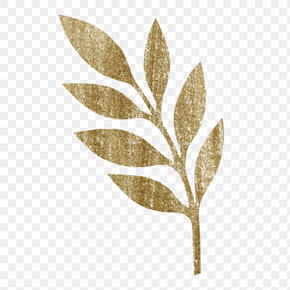 Golden leaf png collage element, glittery botanical aesthetic
