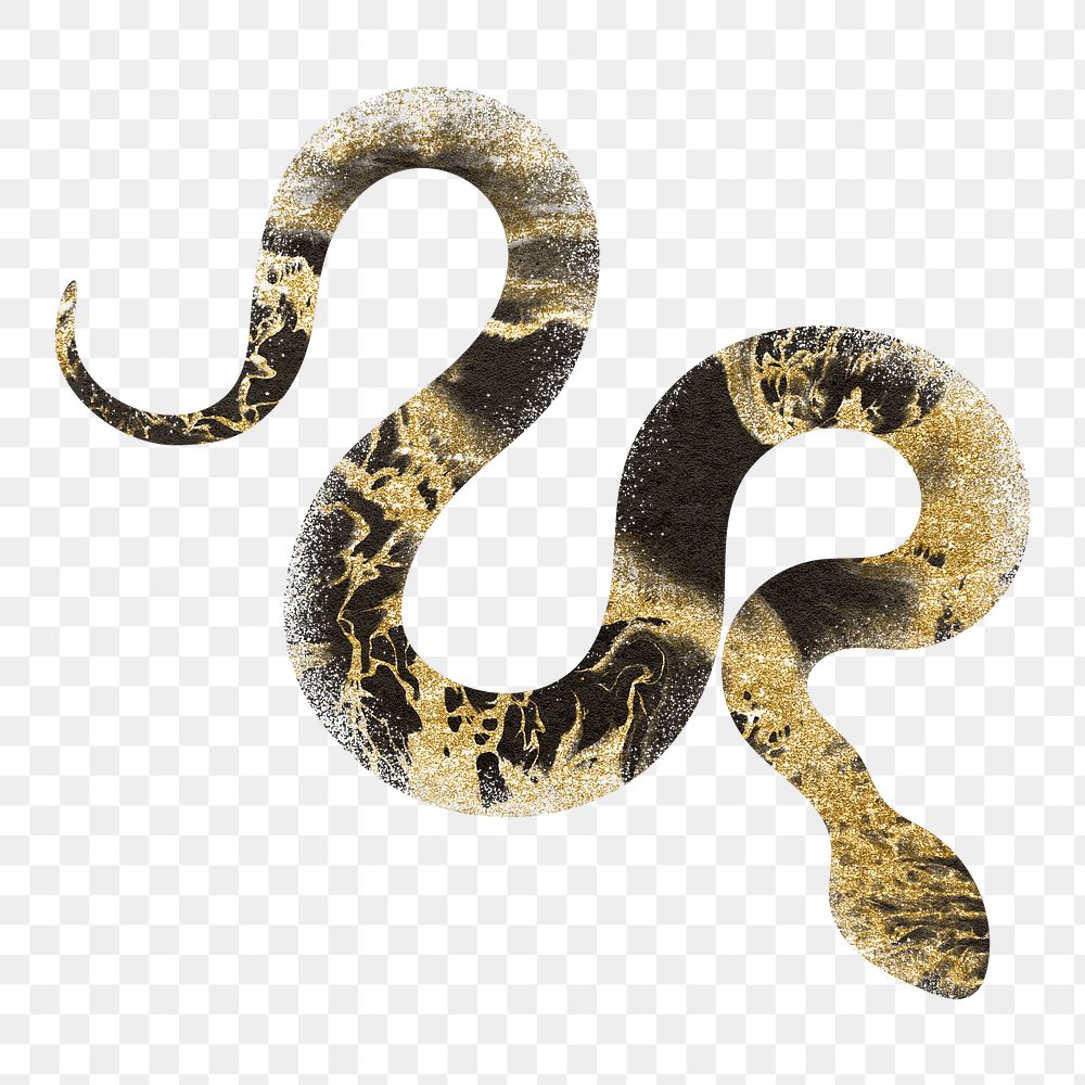 Gold snake png sticker, glitter texture, animal stamp