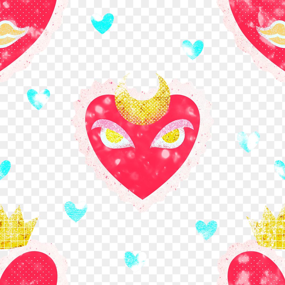 Kidcore heart png pattern, transparent background, pink aesthetic design