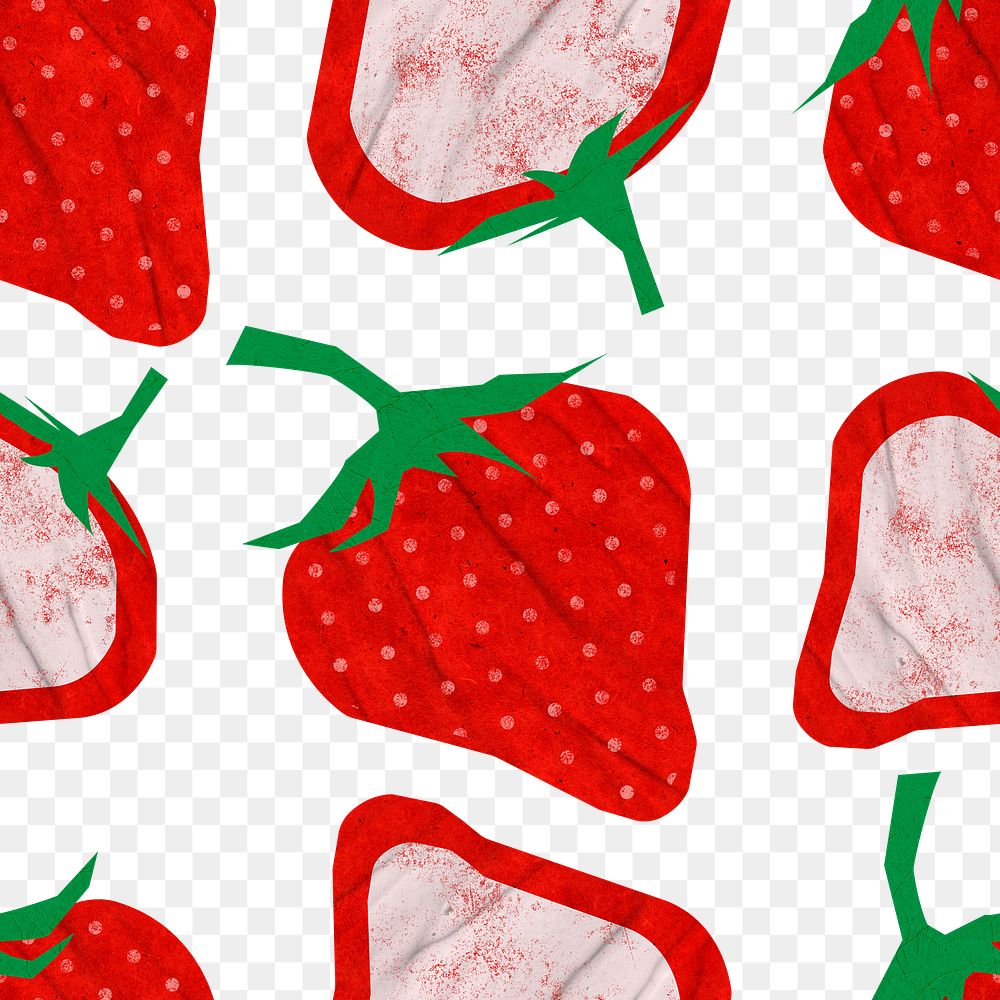 Strawberry fruit png pattern, transparent background, cute red design