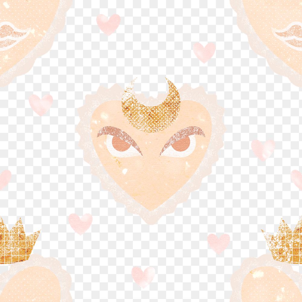 Aesthetic heart png pattern, transparent background, cute pastel design