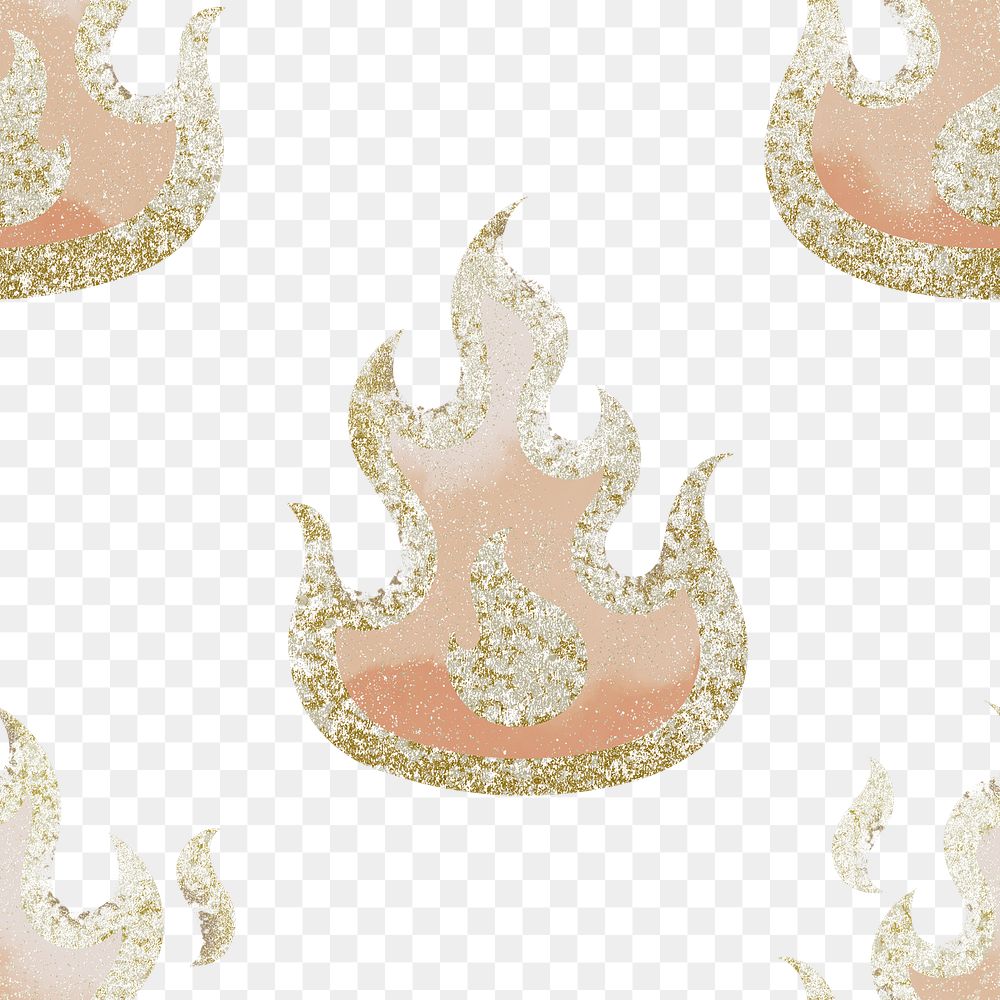 Glitter flame png pattern, transparent background, cute design