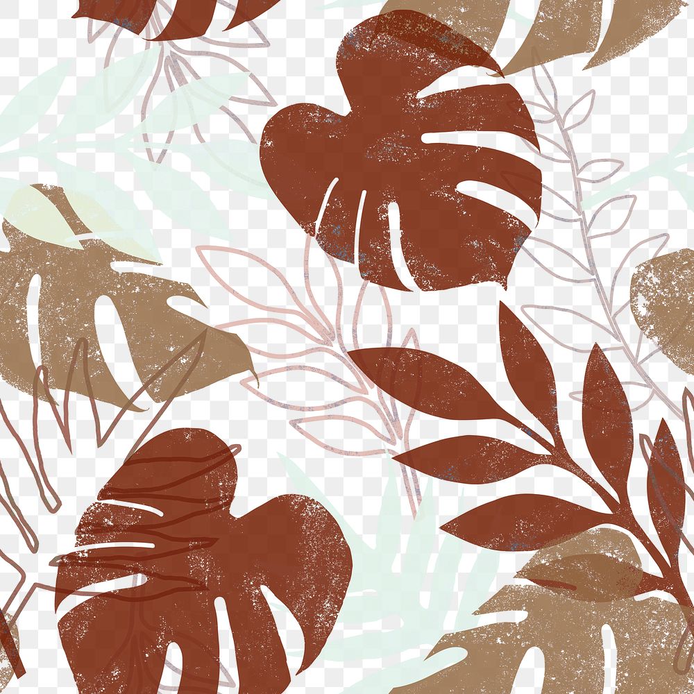 Earthy tropical png pattern, transparent background, nature aesthetic
