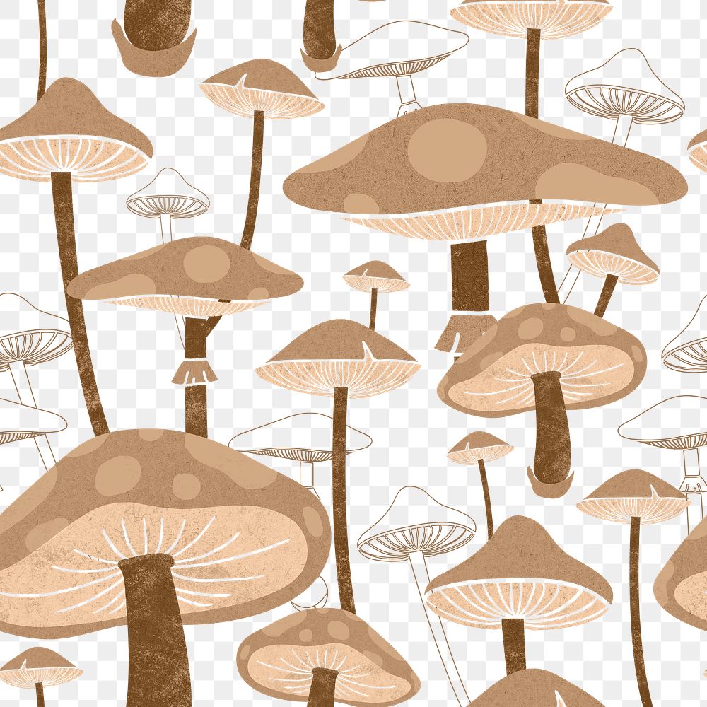 Psychedelic mushroom png pattern, transparent background, brown design