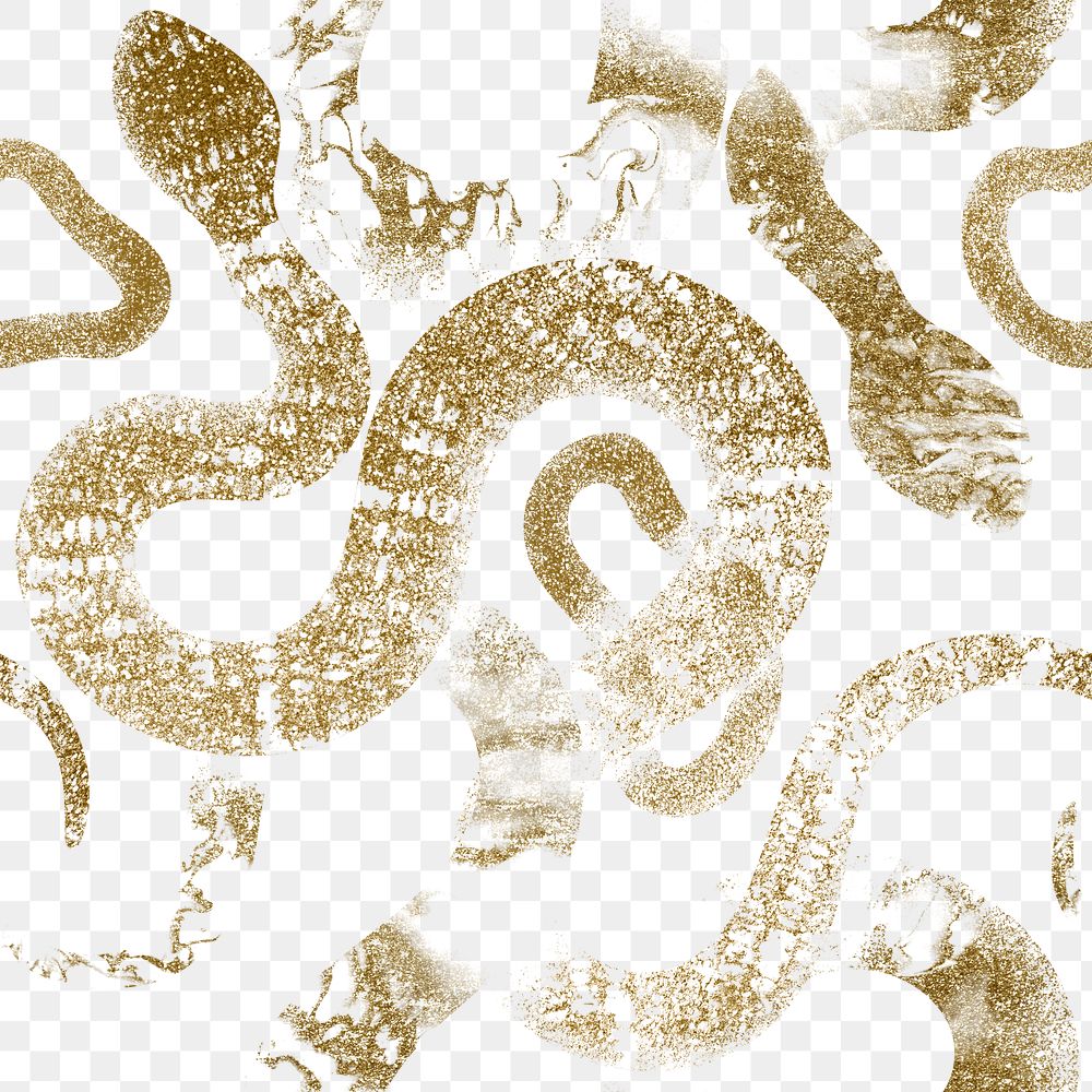 Golden snake png pattern, transparent background, glitter animal design