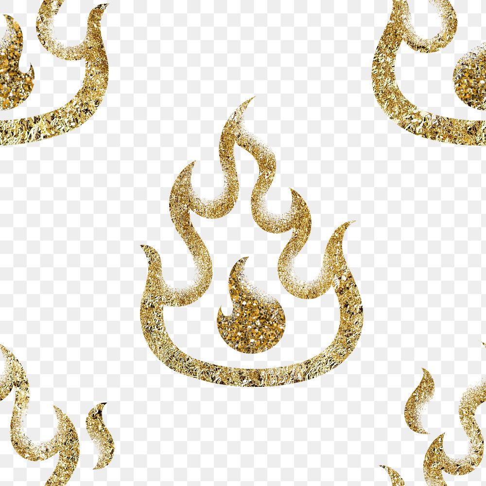 Gold flame png pattern, transparent background, glitter feminine design