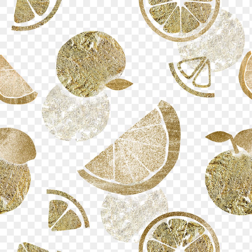Orange fruit png pattern, transparent background, aesthetic gold