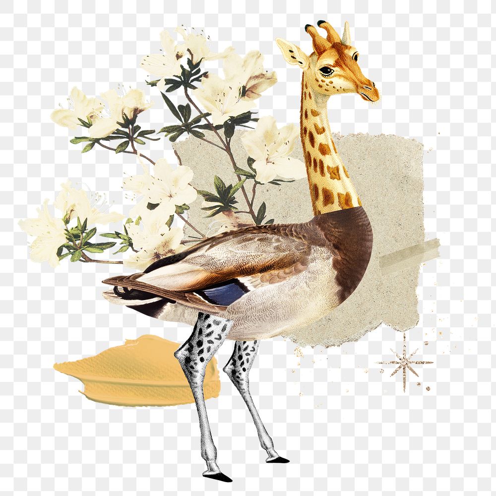 Giraffe collage sticker png, animal scrapbook paper clip art