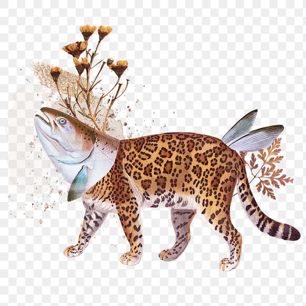 Leopard collage sticker png, animal scrapbook paper clip art