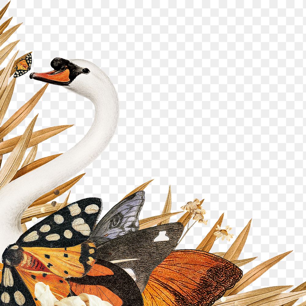 Retro swan collage sticker png, animal scrapbook paper clip art border frame