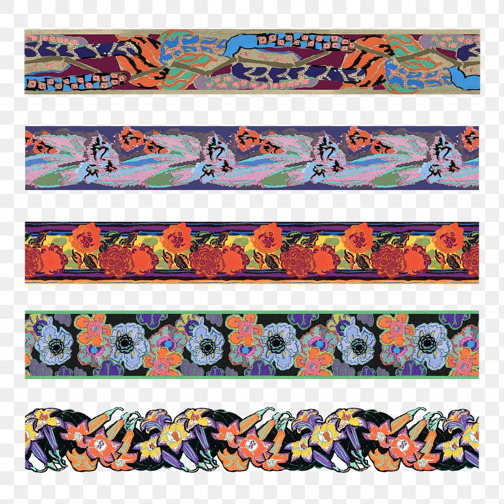 Vintage floral png border stickers, rectangle shape set