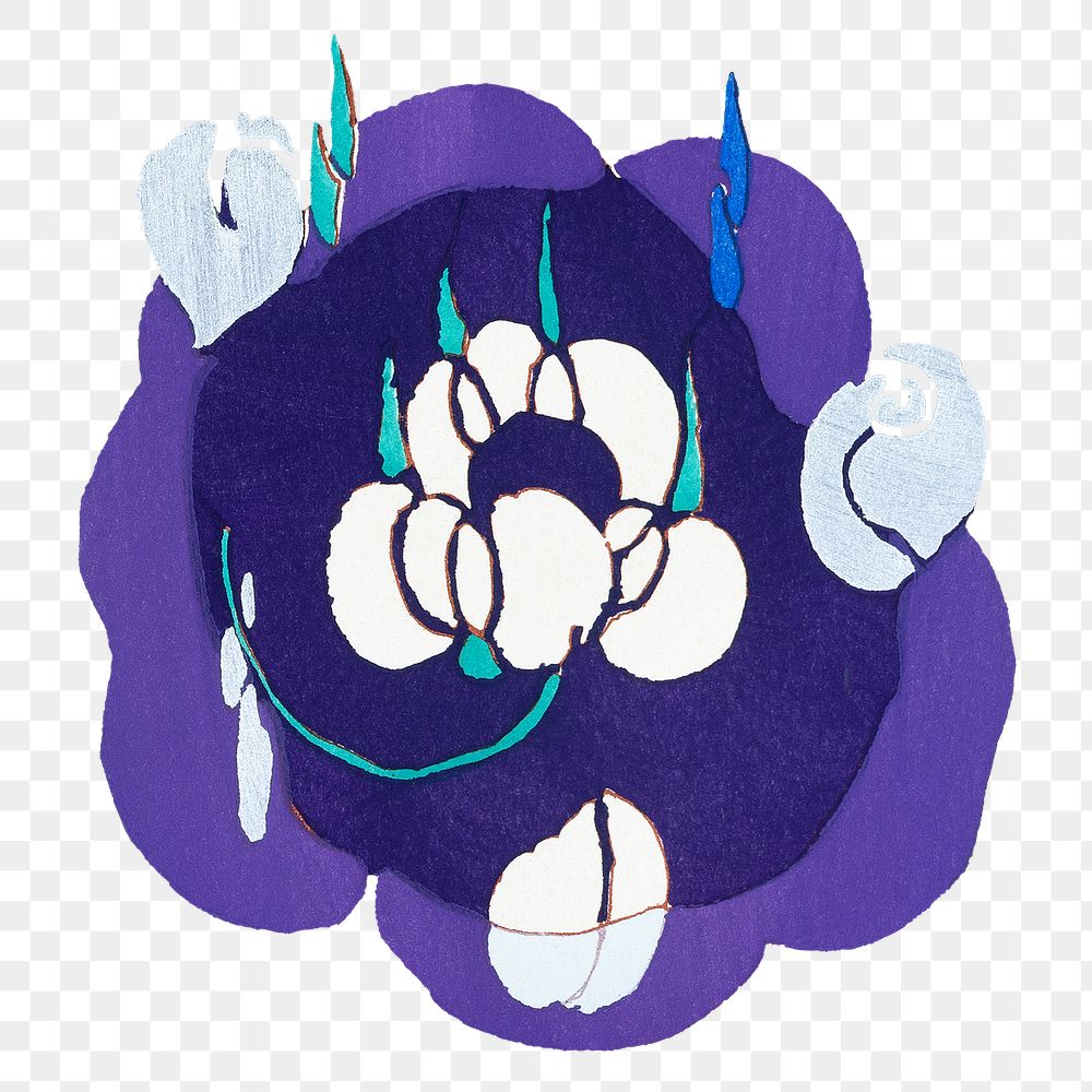 Abstract flower png sticker, purple botanical illustration