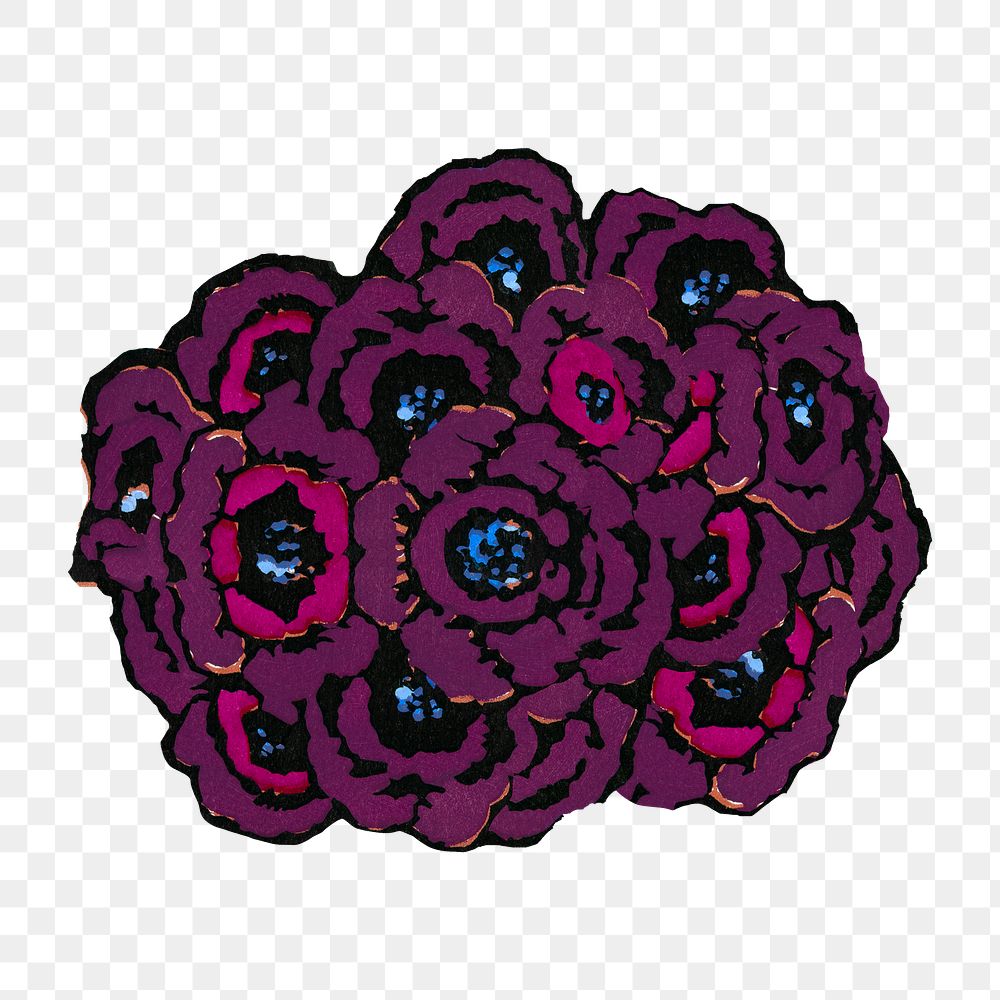 Purple flower bouquet png sticker, vintage illustration