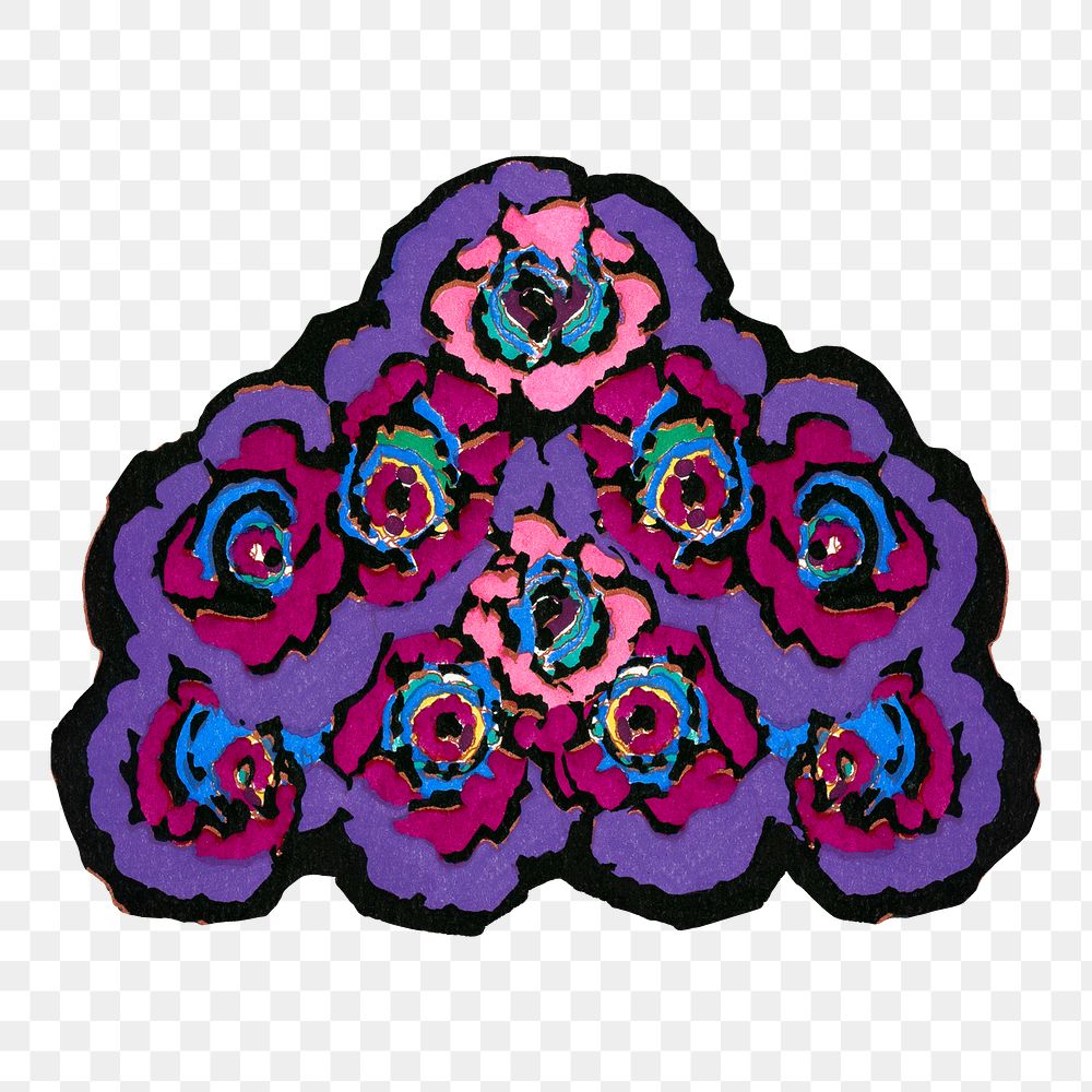 Purple flower png bouquet sticker, vintage illustration