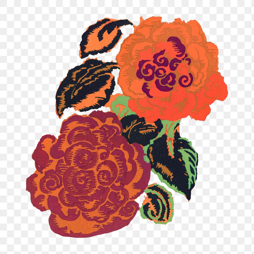 Orange flower png sticker, aesthetic botanical