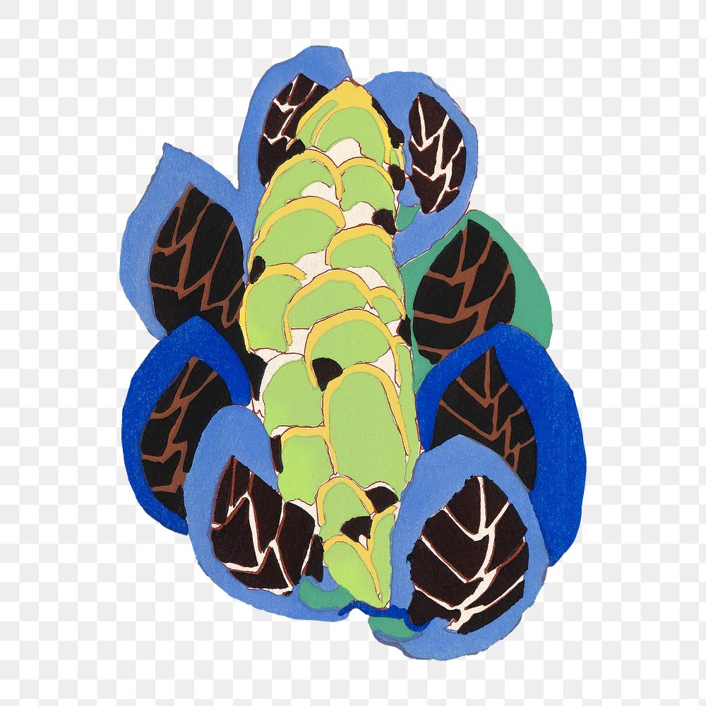 Exotic leaf png sticker, art deco botanical illustration