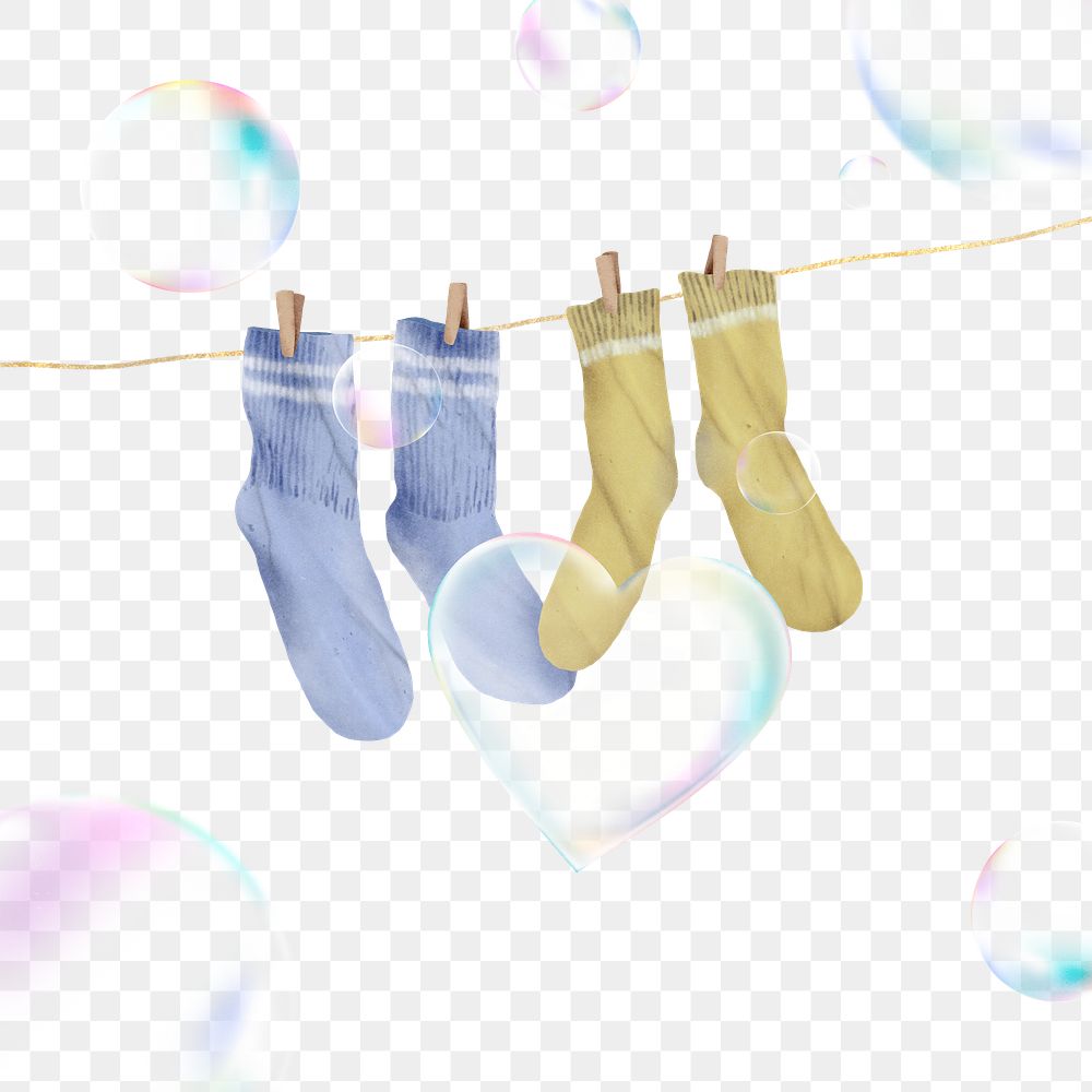 Socks png sticker, soap bubble on transparent background 