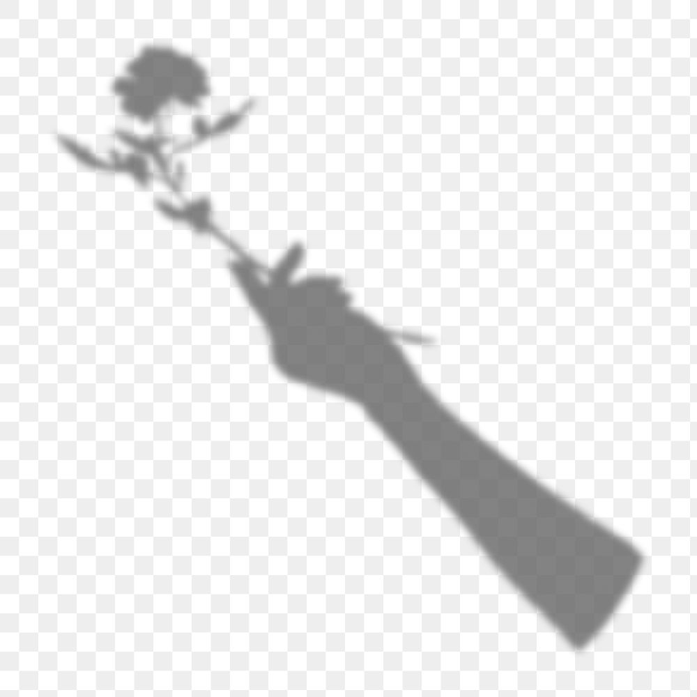 Flower shadow png sticker, female hand illustration, transparent background