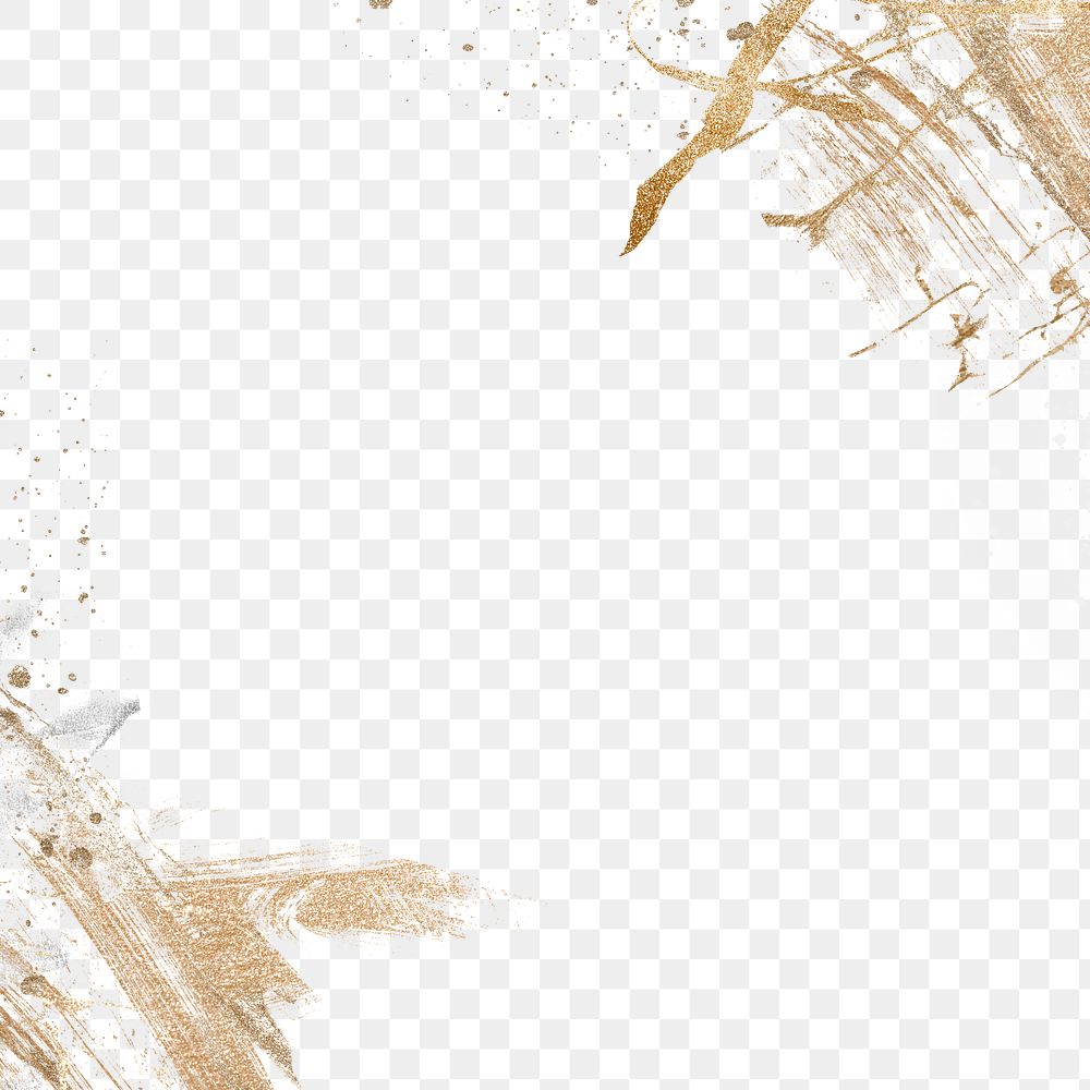 Gold brushstroke png border frame, abstract style on transparent background