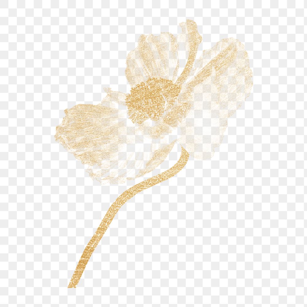 Gold flower png sticker, aesthetic painting design for digital planner, transparent background