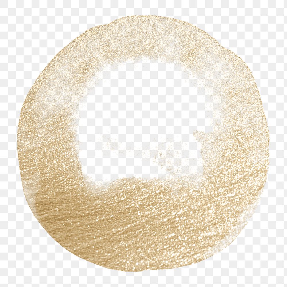 Circle png sticker, gold glitter watercolor texture design on transparent background