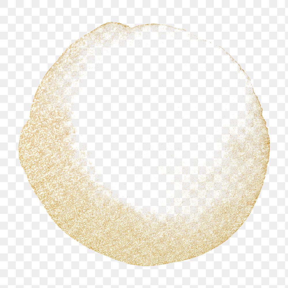 Round shape png sticker, gold glitter watercolor texture design on transparent background