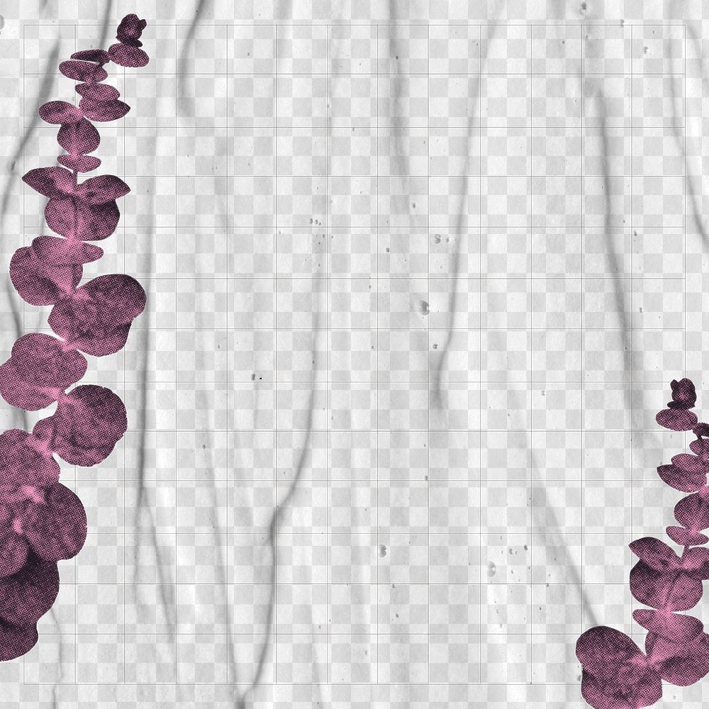 Fabric png mockup, pink botanical leaf border on transparent background
