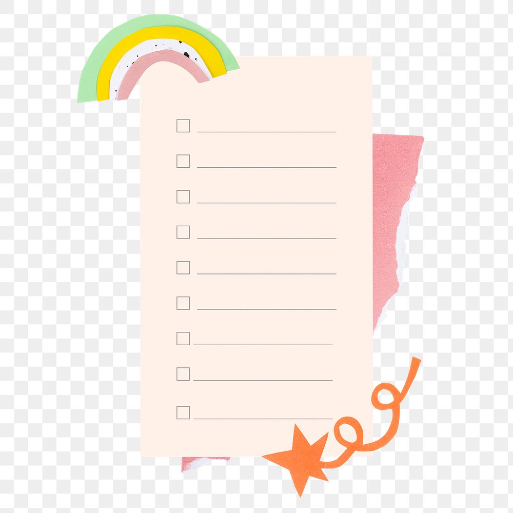 To-do-list memo png, abstract rainbow, star doodle graphic design, transparent background