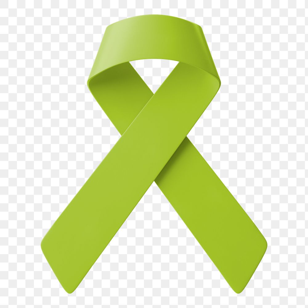 Lime green png ribbon 3D clipart, Lymphoma awareness on transparent background