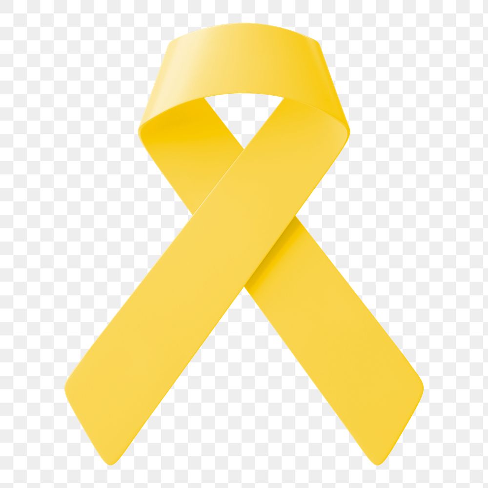 Yellow ribbon png 3D clipart, bone cancer awareness on transparent background