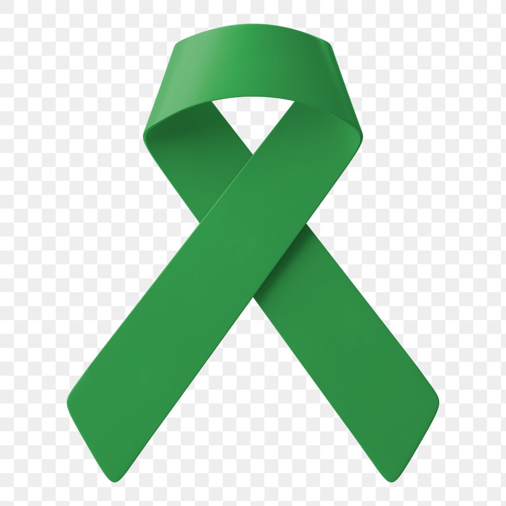 Green ribbon png 3D clipart, depression awareness on transparent background